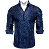 Мужские повседневные рубашки роскошные мужские с длинным рукавом синий пейсли цветочная шелковая рубашка с регулярным набором нажима