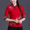 Abbigliamento etnico 2022 Hanfu cinese Top Camicia Cheongsam da donna Base ricamata a fiori nazionali Camicetta da abito con linguetta orientale