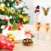 クリスマスデコレーション10pcワインカップカード装飾サンタハットガラスクリスマスツリースノーマンホームデコレーションアクセサリー