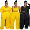 Spårar Zjfzml ZZ Women Clothing 3 Piece Set Plus Size Yellow Black Tank Top Wide Leg Trouser Open Stitch Coat Drop Wholesale