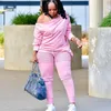 Tracksuits Plus Size Two Piece Sets Long Sleeve Off Shoulder Top Women Pant Suit Outfits Streetwear Casual Set Wholesale Drop