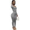 Women Spring New Jumpsuits Designer 2023 New Tight V-neck Pleated Solid Color Long Sleeve One-piece Pants 5 Colours S-XXL