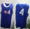 Benutzerdefiniertes 80er-Jahre-Drazen Petrovic #4-Team-Basketballtrikot aus Kroatien, Retro-Blau, genäht, beliebiger Name, Nummer, Größe S-4XL