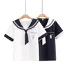 Camicette da donna Camicie bianche giapponesi Ragazze Colletto blu scuro Donna 2022 Estate Stile Preppy Casual Kawaii Cravatta Uniforme scolastica Top