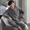 Men's Sleepwear Est M-4XL Winter Pyjamas Men Long Sleeve Flannel Coral Fleece Thicken Nightwear Hooded Loungewear 2 Pieces Sets