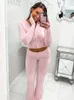 Women's Two Piece Pants Taruxy Women Spring Outfits Long Sleeve Zipper Hoodie High Waist Flare Knitted Casual Suit Set Tracksuit