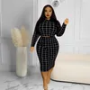 Survêtements ZJFZML ZZ Femmes Vêtements Deux Pièces Ensemble Plus Taille Plaid Imprimé À Manches Longues Haut Court Et Jupes Au Genou Drop En Gros