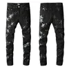 Heren Jeans Voor Jongens Rip Slim Fit Skinny Man Broek Star Patches Dragen Biker Denim Stretch Cult Stretch Motorfiets Trendy Lang Recht Hip Hop Met Gat Zwart