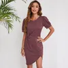 Party Dresses Women's Short-sLeeved Round Neck Dress 2022 Summer Close-Fitting Slim-Looking Evening Twisted Irregular