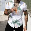 Męskie koszule Slim Fit Shirt Men Men Lato Single Bered Lapeed Full Print Beach Krótkie rękawie Męki duże długie