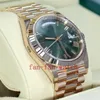 2023 QC Automatisk rörelse Titta på president 40mm Dagdatum 228235 18K Rose Gold Green Olive Dial Watch New297f