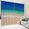 カーテンポーブルーカーテンビーチプリントチャイニーズカスタマイズされた3Dブラックアウトリビングルームの寝室