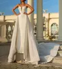 Elegante abito da ballo Abiti da sposa Appliques Scollo a V Senza maniche Paillettes Perline Increspature Celebrità Lunghezza pavimento Treno staccabile Abiti formali Abiti da sposa Taglie forti