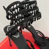 Черные хрустальные босоножки на высоком каблуке 95 мм, роскошные ромбовидные серпантины, римские высокие каблуки со стразами, серебряные дизайнерские банкетные туфли, размер 35-43