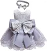 Girl Dresses 2022 Baby Summer Clothing Princess Girls Dress Christening Lace Wedding Party Kids Formal Clothes Headband 0-24M