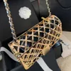 23Ss Metal Hollow Dinner Designer Bags With Black Lambskin Coins Purse Hardware Chain Gold Check Shoulder Crossbody Wallets French Ladies Luxuries Handbags 20CM