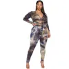 Tracksuits Plus Size Sets Women High Quality Casual Full Sleeve Bandage Crop Tops Long Pants Sexy 2 Pcs Set Chandals Mujer