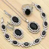 Necklace Earrings Set Punk Jewelry For Girls 925 Silver Black Cubic Zirconia White Crystal Ring Bracelet Pendant Sets