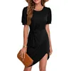 Party Dresses Women's Short-sLeeved Round Neck Dress 2022 Summer Close-Fitting Slim-Looking Evening Twisted Irregular