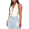 Women's Tanks Deep V-neck Hollow Out Women Tube Tops Clubwear 2022 Sexy Off Shoulder PU Leather Backless Bodycon Lace-up Tank Vest