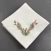 Table Napkin 12 PCS Wedding Napkins White Hemstitched Linen With Color Embroidered Floral Dinner 18x18-inch