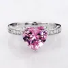 Cluster Rings Luxury Solitaire Women Heart Engagement Pink Cubic Ia Förslag för flickvän Fine Anniversary Gift