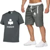 مسارات رياضية مطبوعة من الرجال الصيفي للرجال غير الرسمي السراويل الشاطئية المربوطة بدلة قميص جيب السحاب