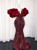 Funkelnde Pailletten Meerjungfrau Abendkleider Plus Size Rüschen Puffärmel V-Ausschnitt Frauen Südafrika Abendkleid Damen Outfits