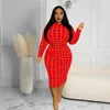 Tracksuits Zjfzml ZZ Women kleding Twee -delige set Plus size geruite print lange mouw Crop top en knie lengte rokken vallen groothandel