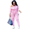 Tracksuits Plus Size Two Piece Sets Long Sleeve Off Shoulder Top Women Pant Suit Outfits Streetwear Casual Set Wholesale Drop