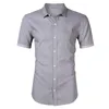 Men's Casual Shirts Men's Shirt Summer Fashion Slim Solid Color Cardigan Short Sleeve Single-Breasted Turn-down Collar Top