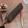 Factory Vintage Leather Pencil Case School Office Stationery Bag Cowhide Fountain Pen Box Makeup Brush Pouch Holder