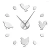 Horloges murales Ferme Poulet et œufs frais DIY Grande horloge Ferme Décor rustique Cuisine sans cadre Montre Miroir Autocollants