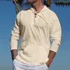 Erkek Casual Gömlek Erkek Hawaii Bahar Yaz Plaj Tropikal Pamuk Keten Askı Cep Düz Renk Kapşonlu Uzun Kollu Ortaçağ Erkek