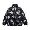 Herrarna Down Men's Hip Hop Oversize Coat Street Star Print Harajuku Winter Jacket Golden Classic Unisex Hooded Thicked