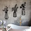 Decoratieve beeldjes 3 stcs metalen vaas bloemwand ornament kunst silhouet bloemen hangende ijzer huiswarming cadeau creatieve zwarte decoratie