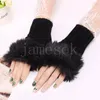 Rabbit Fur Mittens Women Gloves Knitted Arm Fingerless Warmer Winter Knitted Gloves DE972