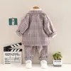 Kinderen Gentleman kledingpak Verjaardagsfeestje Elegant Set Baby Boy Casual Wear Lattice T -shirtbroek Kostuum