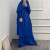 Ropa étnica Musulmán Macthing Outfit Vestido Abaya 2pcs Set Mujeres Plain Nida Jilbab Khimar Shirred Curff Falda larga Oración Niqab Dubai Islam