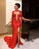 ASO 2023 Arabic EBI Red Mermaid Prom Dresses Crystals Crystals Sexy Evening Formale Secondo ricevimento Accogliente abiti da fidanzamento di compleanno ZJ7043