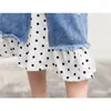 Rokken vrouwelijk witte kanten denim patchwork stiksel rok zomer vrouwen a-line split golf stip dot punt gegolfde hoge taille visstaart