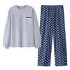 ملابس الرجال للرجال est men pajama set m-4xl long sleeve cotton male pijama disual hom