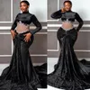 2023 Arabische Aso Ebi Black Mermaid Prom Dresses kristallen Velvet avond formeel feest tweede receptie verjaardag verlovingsjurken jurk zj455