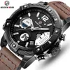 Topmerk Goldenhour Echte lederen heren Quartz Watch Sport Militaire klokken Waterdichte alarm man polshorloge relogio masculino231o