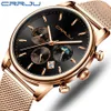 Reloj Hombre Crrju Top Luxury Men Multifunction Watches Waterproof Business Casual Quartz Datum handledsklocka Male Mesh Strap Clock319R