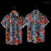 Men's Casual Shirts 2022 Red Koi Pattern Vintage Print Shirt Fashion Chinese Style Summer Pocket For Men And Women