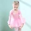Abbigliamento da palcoscenico Vestito da balletto per ragazze Ginnastica Body Danza per bambini Prestazioni in costume rosa viola a maniche lunghe