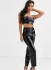 Pantalon femme taille haute Faxu Latex crayon cuir verni brillant bouton fermeture éclair moulante pantalon dames Clubwear rue personnalisé