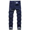 Otoño Punk Estilo Remache Jeans De Hombre Costura Azul Collage Slim-Fit Stretch Pantalones Primavera Verano Casual Pantalones De Mezclilla Pantalones Para Hombre Vaqueros