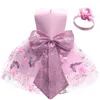 Fille robes papillon broderie né bébé filles robe haute qualité grand arc noël petite princesse bandeau 2 pièces enfants mode